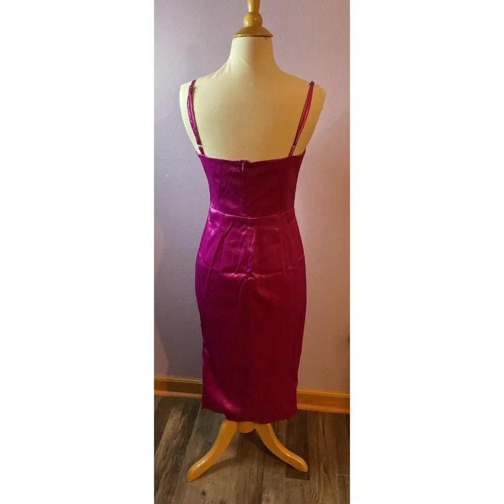 Edit By Nine Hot Pink Satin Maxi Dress Slit Size Medium Barbiecore New - Picture 3 of 3